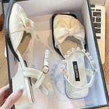 Sandals Women's 2025 New Summer Butter Pearl Low Heel Small Heel Shoes Slope Women's Single