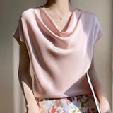 Short-sleeve Blouse Satin Top Summer Fashion Shirts Female Clothing White Tops Loose Shirt Woman Elegant 2023 New