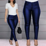 Women's Pants Solid Color PU Leather Pants Sexy Small Foot Pants Spicy Trousers High Waist