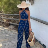 2023 Print Halter Top Female Off Shoulder Crop Tops For Women Boho Sleeveless Backless Top Beach Summer Sexy Tops