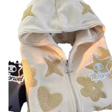 New Star Pattern Print Full Face Zippered Zip-Tunic Harajuku Zipper To Top Hoodie