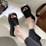 Zingj Bottom Slippers Female 2024 Summer New Korean Version Fashion Simple Square Head Flat Bottom Flip-Flip Slippers Female