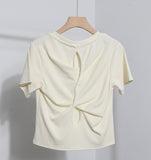 Design-Sense Short-Sleeved Back Hollow T-Shirt For Women's Summer New Body-Repair Short Small Shirt