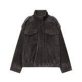 Suede With Loose Leather Coat In Autumn