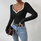 Women's Fashion Temperament V-Neck Knitting Bottom Slim Slim Solid Color Bhair