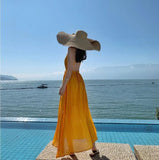 Zingj Photo Beach Dress 2023 New Female Summer Super Fairy Yellow Backless Dress Seaside Holiday Dress Elegant Big