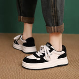Time 99] Head Layer Kraft Casual Board Shoes Women With Thick Soles To Increase Black And White Panda Single