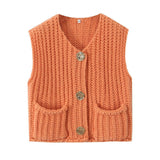 2025 Spring And Autumn 2025 New Women's Pocket Sleeveless Short Knitted Cardigan