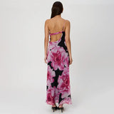 Zingj Girls 2024 Summer New Fashion Vintage Print Sexy Holiday Style Slim One-Shoulder Halter