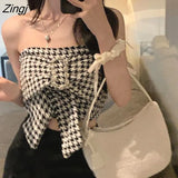 Cropped Tanks Women Summer Clothing Sweet Tops Elegant Slim Strapless Sexy All-match Vintage Young Korean Chic