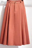 Women Cotton Skirt 2023 Spring Summer Preppy Style Solid Casual Elegant Pocket Elastic High Waist A-Line Midi Skirts