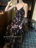 Xixi 2025 Autumn White Standard Temperament High-Waisted Sling Dress Print Pure Desire Holiday Dress Women