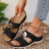 Large Women's Shoes Casual Pedaling Car Sewing Metal Buckle Slippers Slope And Thick Bottom Hollow