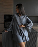 Summer Women's Long-Sleeved Tops Lotus Side Shorts Casual Fashion Suit
