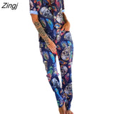 Women Streetwear Loose Jumpsuit Fashion Button-down Skull Print V-neck Short Sleeve Overalls for Female