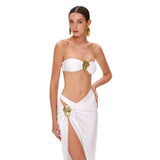 Sexy Breast-Wear Bikini Three-Piece Solid Color Sexy Split Swimsuit Woman 2025 New