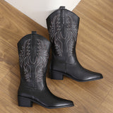 Embroidered High-Heeling Boots Girls Autumn And Winter Coarse And Boots Net Red Knight Boots Pointed West Cowboy