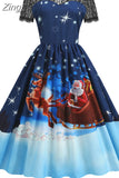 Christmas Costume Party Dress Short Sleeve Vintage Women Winter Xmas Sundress Robe