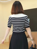 Simple And Thin Striped Knitted Shirt Summer New Small Man With Reduced Age Thin Short-Sleeved