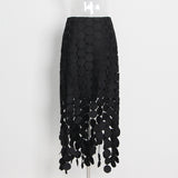 Personality Style 2025 Autumn And Winter New Mid-Rise Long Straight Hollow Embroidery Splicing Half Dress Woman