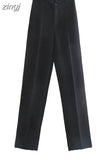 Waist Zipper Pants Chic Office Lady Casual Pantalon for Women Vintage Female Trousers 2023 Solid Straight Women's
