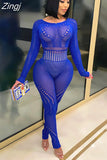 Women Autumn 2023 New Y2K Solid High Street Sexy&Club Slightly Transparent Holes Decoration Long Sleeve Skinny