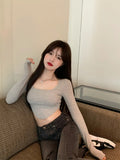 Zingj And Spicy Pure Desire Wind T-Shirt Slim Long Sleeve Design Sense Bottom Shirt Crop Hot Girl Short Student Jacket Female Early