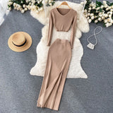 Zingj Ripe Wind Two Sets Female Summer Temperament Short Long Sleeve T Shirt Top High Waist Slim Slit Hip Long