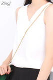Summer Korean Women Tops Chiffon Blouses for Women V-neck White Top Woman Sleeveless Shirt Tops Woman Solid Pink Blouse