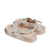 A Foot Pedal Slippers Cross-Lace Buckle Flat Shoes Double Ivory White Flat Bottom