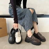 Zingj Sole Retro Metal Buckle Small Leather Shoes Female 2024 Spring And Autumn New Fashion With Black Foot Pedal British Loafers-Outfit