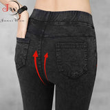 New Autumn Pencil Pants Women High Waist Jeans Pants Full Length Slim High Elastic