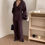 2025 New Fashion Retro Lazy Knitted Set Women's Cardigan Jacket Wide Leg Pants Two