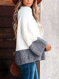 Autumn And Winter Sweater Women's Loose Round Collar Long Sleeves Gray Stitching Knitted Shirt Top