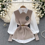 Zingj Style Advanced Sense Light Luxury Socialite Suit Female Autumn And Winter Pure Color Loose Long-Sleeved Shirt Sleeveless Knit
