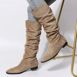 With Tip-To-Head Big-Size Knight Boots Women's Velvet Folding Pile Heap Sleeve Tip-Headed Boots