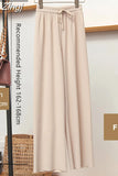 Loose Summer Pants for Women Wide Leg Female Trousers Long Elastic Casual Lace Up Beige High Waisted Khaki Stacked