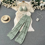 Zingj Bikini Top High Waist Straight Leg Wide Leg Pants Knit Hollowed-Out Pants