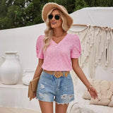 Fashion Casual Women's Top 2025 New Print V-Neck Slim Cuff Kink