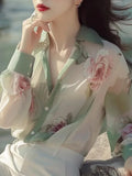 Green Floral Sunscreen Shirt Women 2025 Summer Extraordinary French Super Fairy Long-Sleeved Shirt Original Design