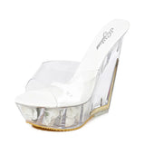 Zingj Korean Thick Platform Ultra High Heel Sandals High Transparent Special Crystal Shoe Waterproof Platform 15CM Wedge Wedge Women's