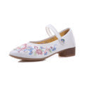 Zingj Grain Sole, Pointed Shoes Single Square Heel Fashionable Low Heel Embroidered Cloth Shoes, Retro Plate Buckle Embroidered Cloth Shoes Women's