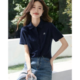 Embroidered Comfortable Shirt For Summer 2025 Light And Casual Polo Collar Beaded Knitted Shirt For
