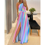 New Slanted Shoulder Dress Temperament Sleeveless Sexy High-Waist Open Skirt Women's