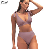V-Neck Bralette And High Waist Bikini Set For Women Two Pieces Swimsuit 2023 Beach Swimwear Bathing