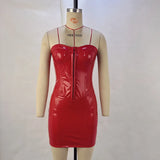 Zingj Leather Strapless Hip Dress Autumn 2024 Sexy Back Waist Collar Women's