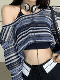 Contrast Striped Crochet Knit Crop Top- Outfit