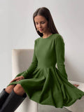 Round Collar Waist Knitted Dress Women's High-End Ins Windy Folded Sweater