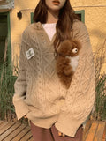 Oversized V Neck Cable Knit Sweater-Outfit