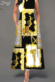Women Floral Printed Long Dresses Casual Sleeveless Beach Holiday Boho Maxi Dress